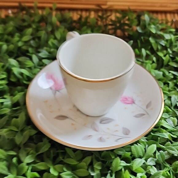 Vintage Japan Abalone China Flamingo Rose Demitasse Teacup & Saucer - Picture 8 of 12